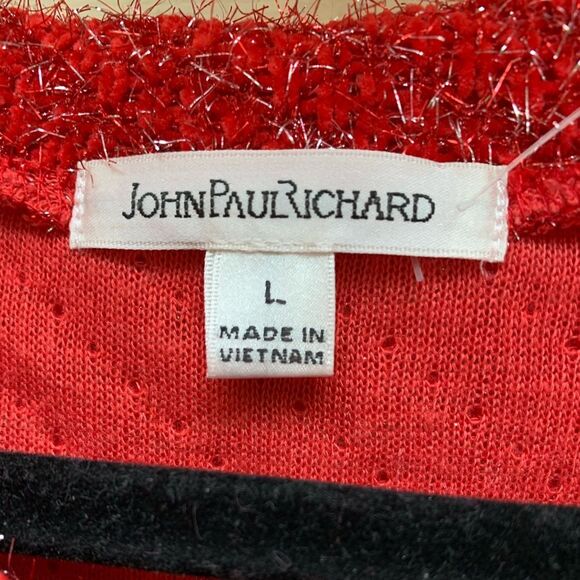 JohnPaulRichard red/silver sweater, fluffy, 2 silver buttons on each shoulder, L - Picture 9 of 9